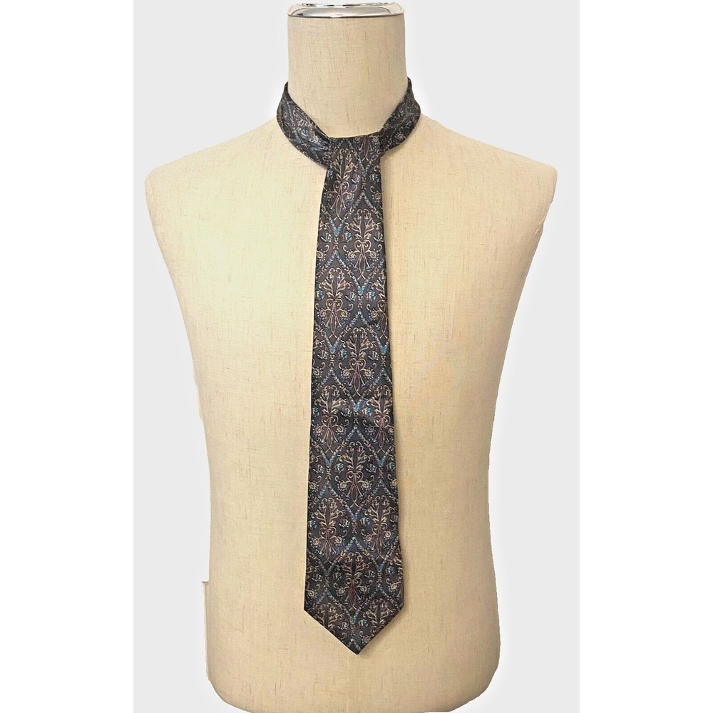 Vtg NEIL MARTIN Mens Neck Tie 100% Italian Silk Made USA Grey Floral Purple Blue